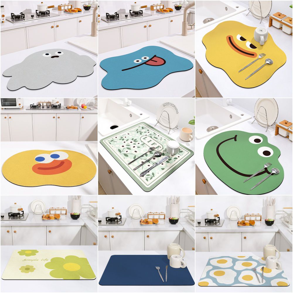 廚房/吧台吸水防滑隔熱墊-卡通花花-綠色