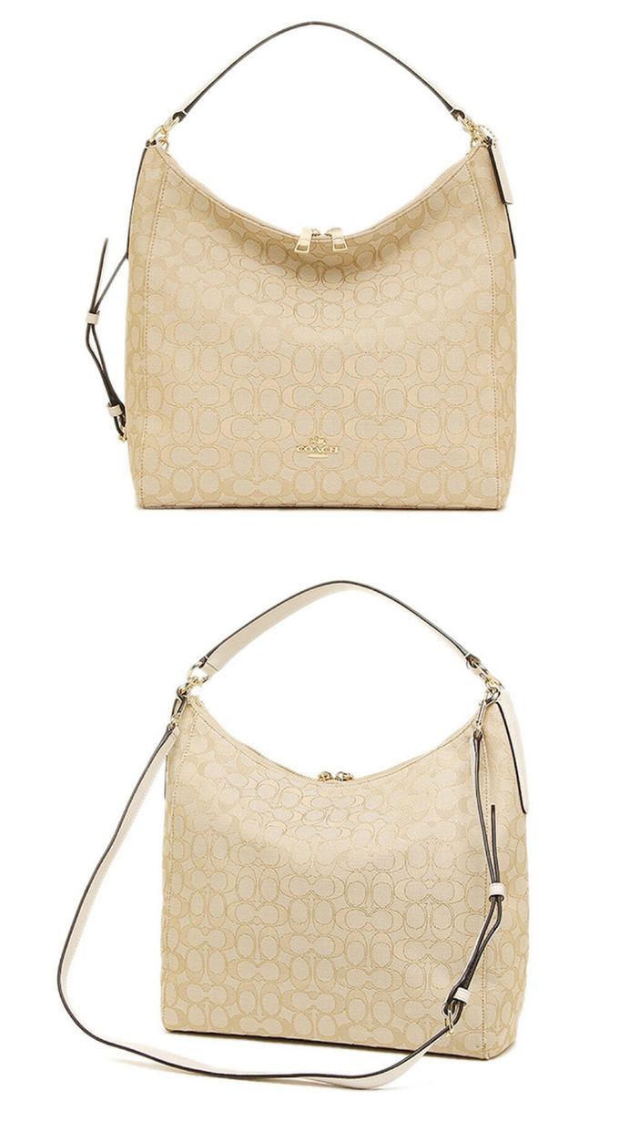 COACH - 滿版LOGO織布船型斜背包 (卡其白)