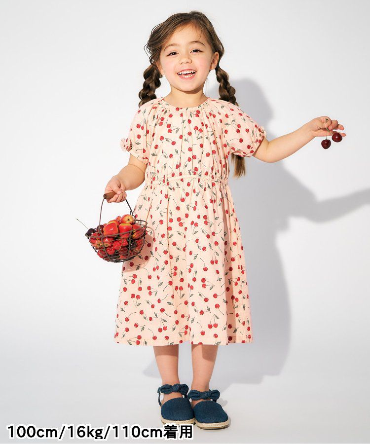 日本 apres les cours - 袖緞帶滿版印花束腰洋裝-格紋-黑白