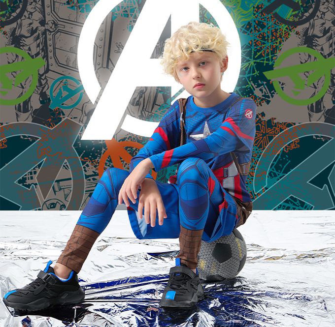 卡通造型假兩件運動套裝(送面具)-卡通人物美國隊長-藍色