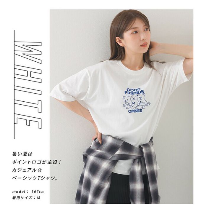 日本 OMNES - 純棉印花休閒短袖上衣-小熊好朋友-白 (M)