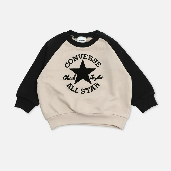 日本 Chil2 - CONVERSE聯名 縮口印花長袖上衣-星星-杏X酒紅