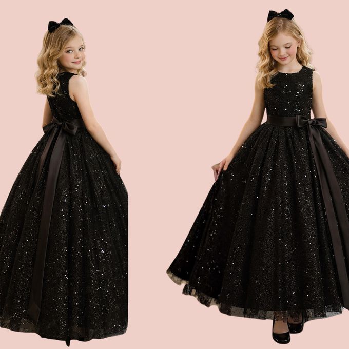 love, charlotte - 優雅刺繡亮片亮片灑粉網紗裙無袖長禮服 - 黑色