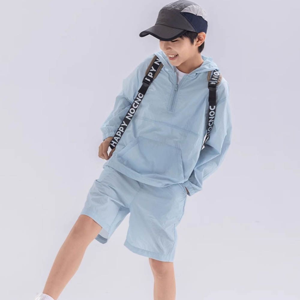 原紗防曬涼感透氣兩件式套裝-半開襟-藍色