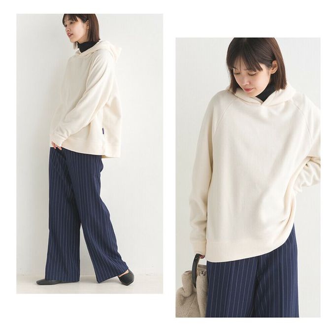 日本 OMNES - 防靜電 微絨休閒連帽長袖上衣-白