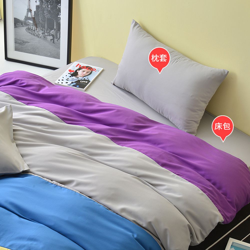 台灣製 人造水洗棉寢具組-水漾彩-灰-加大四件式床包被套組