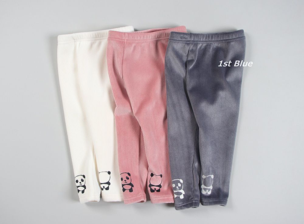 韓國 First Blue - 可愛熊貓鬆緊褲頭長褲(裏起毛)-粉紅