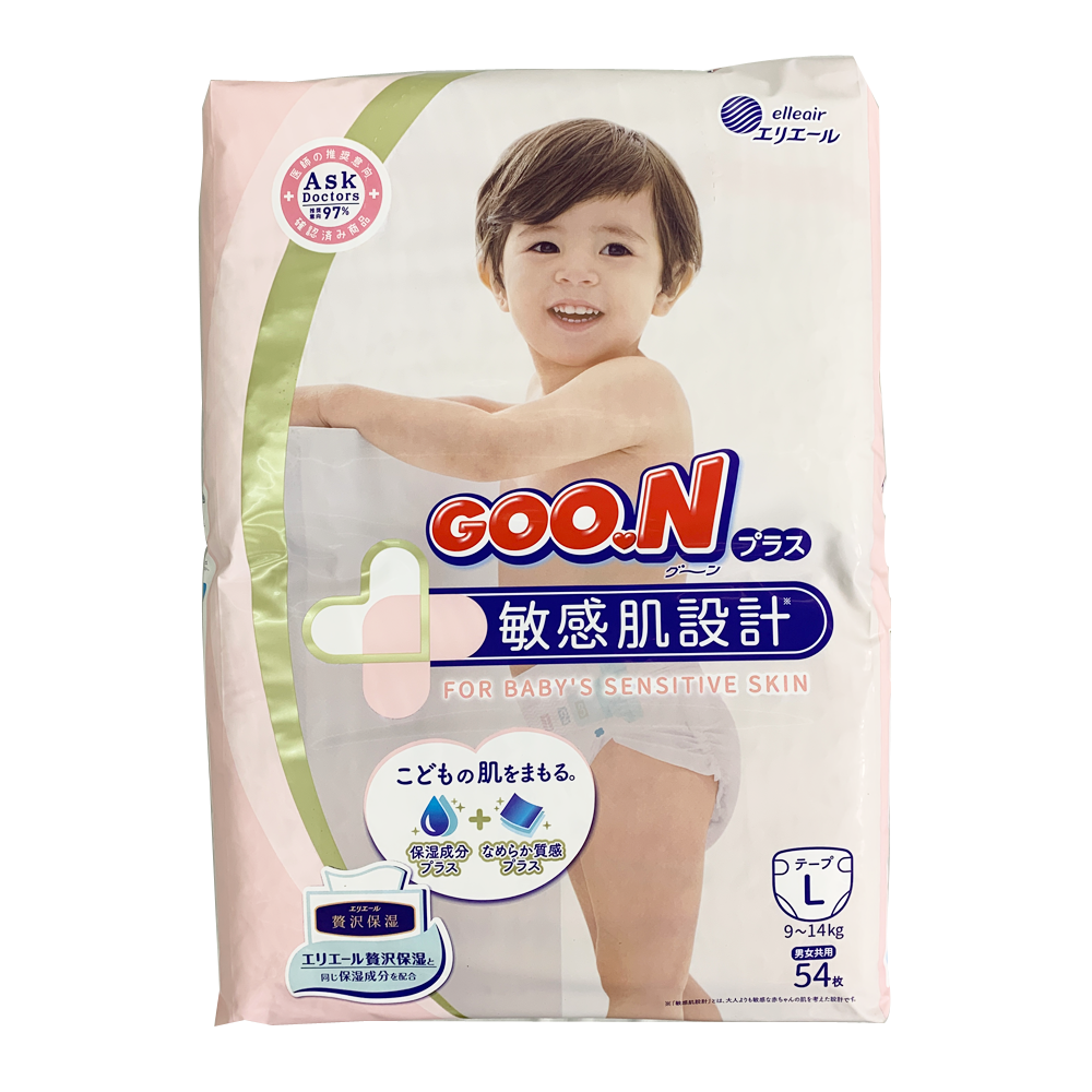 日本大王GOO.N - 敏感肌黏貼尿布-L(9~14kg）-54片x4包/箱 (日本原廠公司貨 平行輸入)