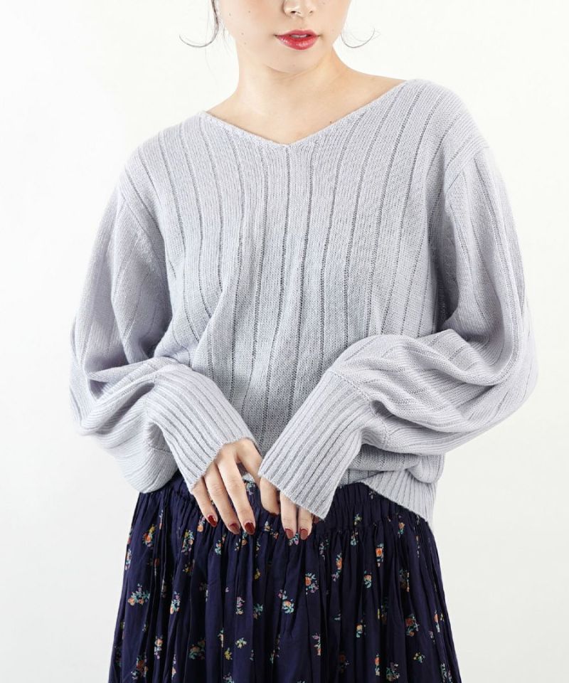 日本 zootie - 顯瘦V領粗羅紋薄針織上衣-焦糖