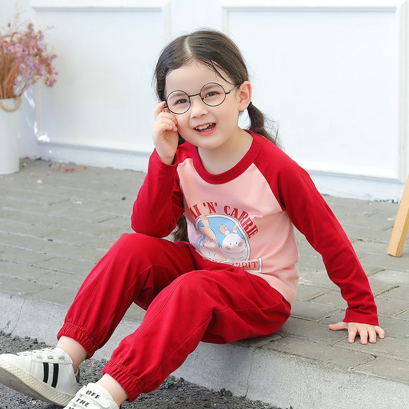 純棉長袖上衣-兔子夥伴-紅色