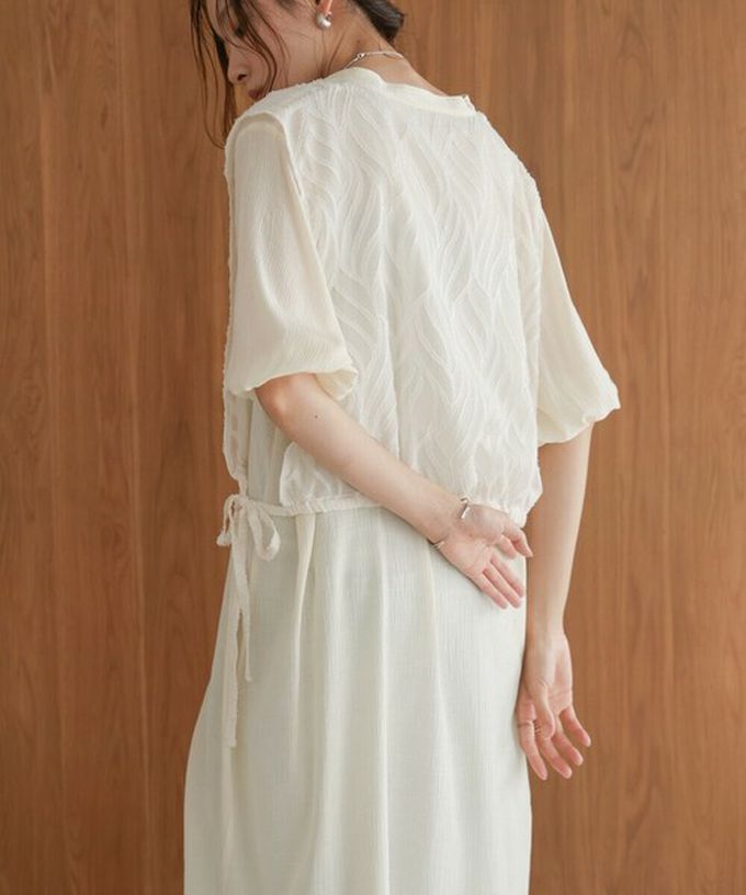 日本 Bab - 輕盈蕾絲緹花多層次短袖洋裝-象牙白