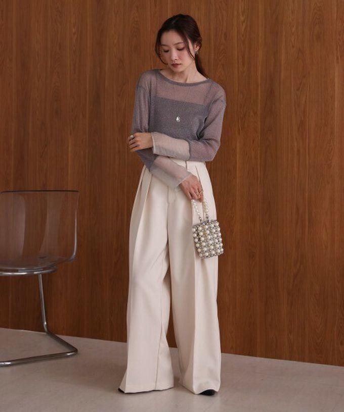 日本 Bab - 亮麗光澤歐根紗拼接透膚薄長袖上衣-淺卡其