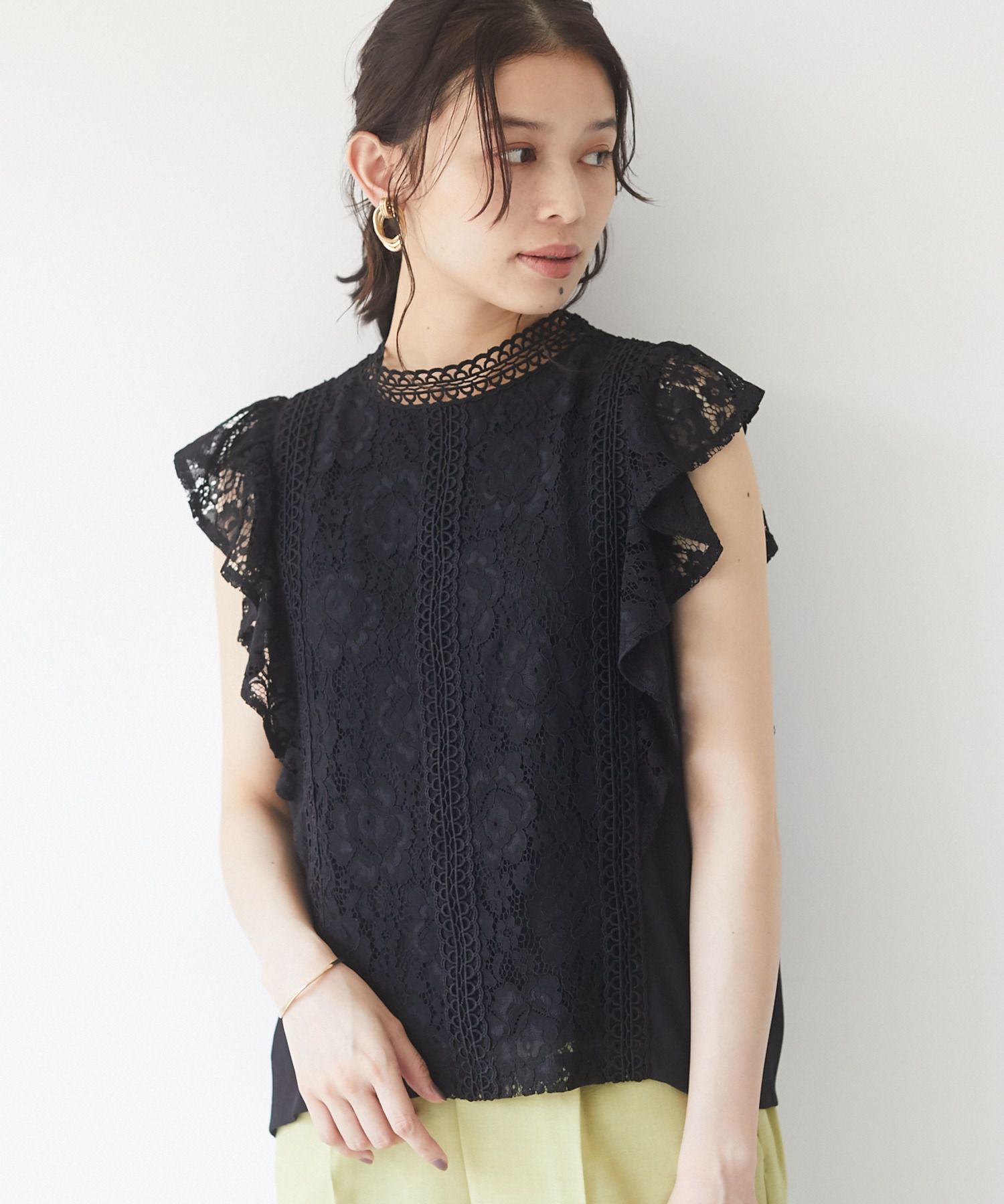 日本 ELENCARE DUE - 浪漫蕾絲無袖上衣-白