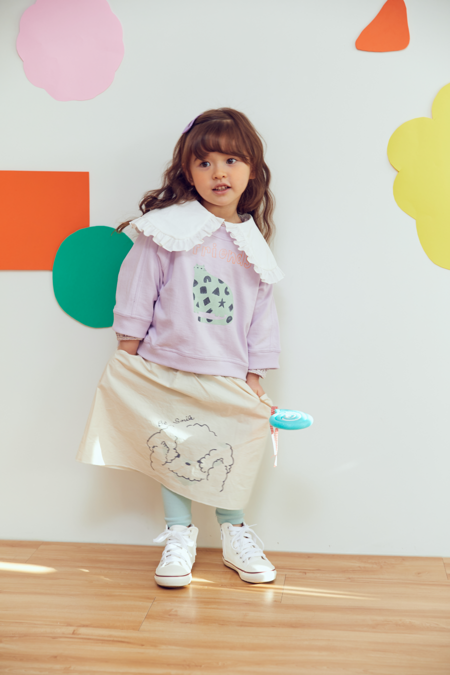 韓國 MINIATURE - 花貓好朋友大學T-紫