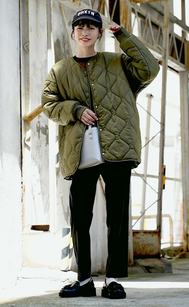 日本 zootie - 輕量絎縫百搭落肩鋪棉外套-淺灰棕