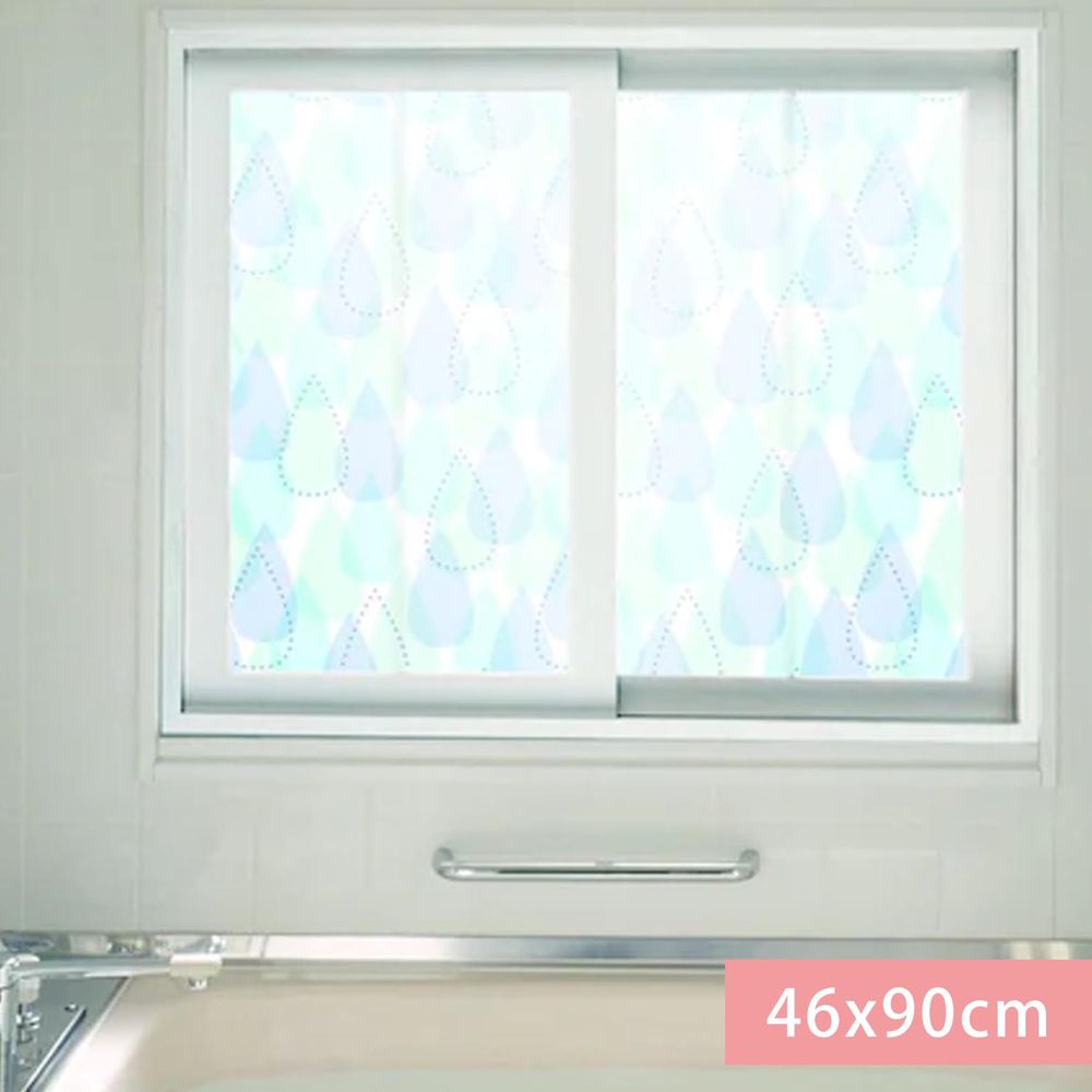 日本千趣會 - 日本製 99%抗UV光影窗貼(靜電式) 雙面防黴-水滴-水藍 (46x90cm)