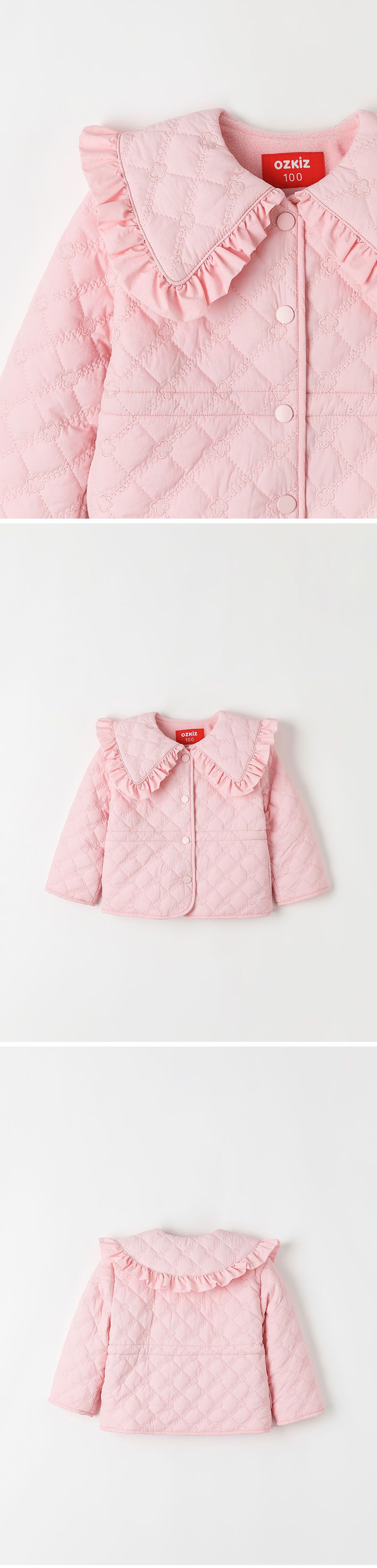 韓國 OZKIZ - 繡花紋保暖搖粒絨翻領外套-粉