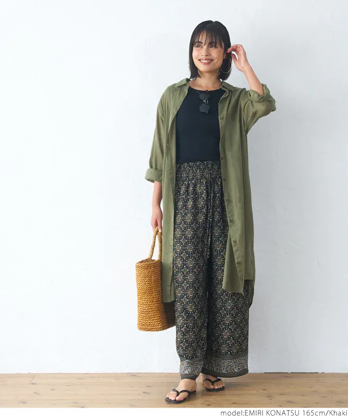 日本 COCA - 純棉透感長版薄外套-軍綠