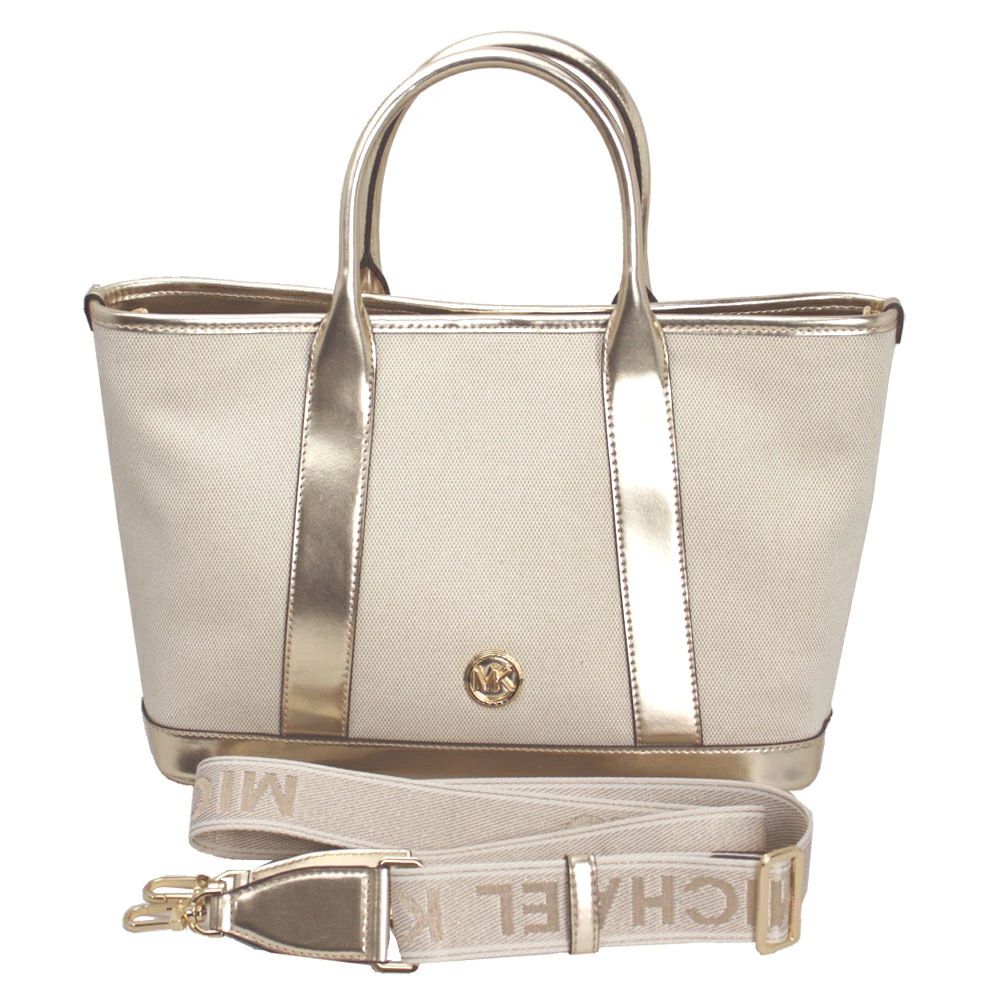 帆布中款兩用托特包 (米白/金)