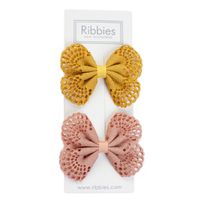 英國 Ribbies - 典雅洞洞蝴蝶結(黃/玫瑰粉)