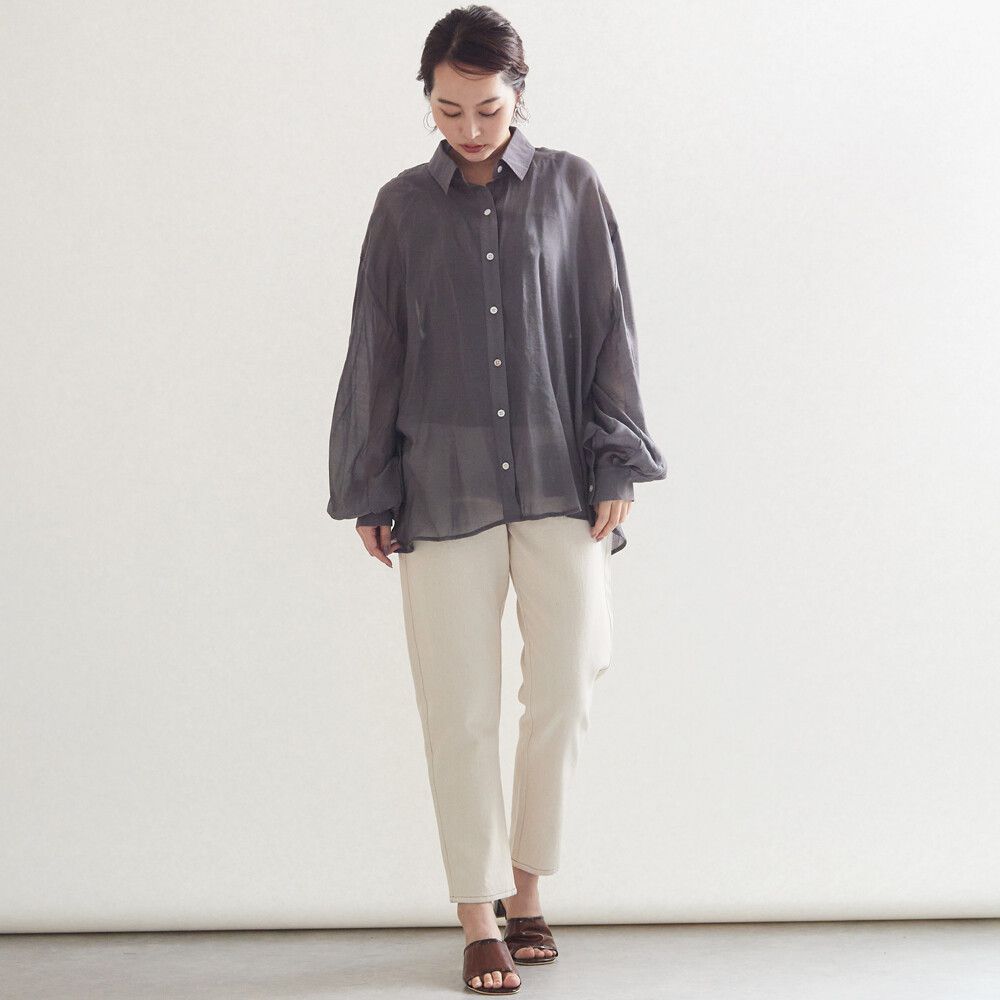 日本女裝代購 - 蝴蝶結綁帶露背薄透長袖襯衫-象牙白