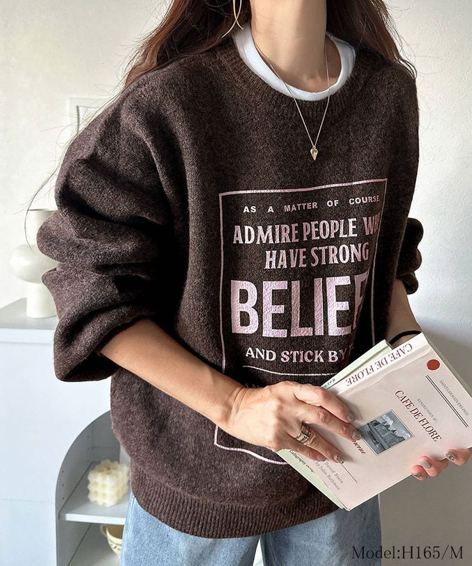 日本 Classical Elf - 前後2way 搶眼標誌印花針織上衣-煙燻藍