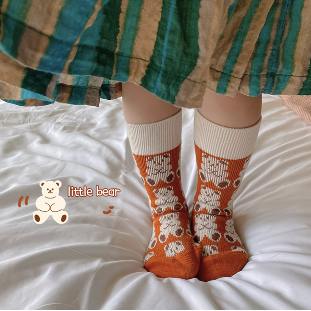 秋季卡通小熊中筒襪(4雙一組）