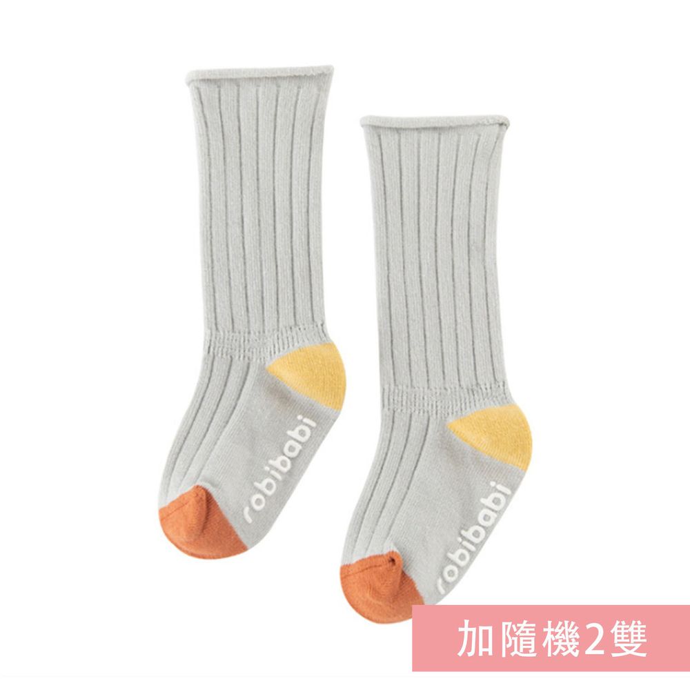 JoyNa - 簡約撞色 長筒鬆口薄襪(底部止滑)-3雙入-灰色+隨機2雙