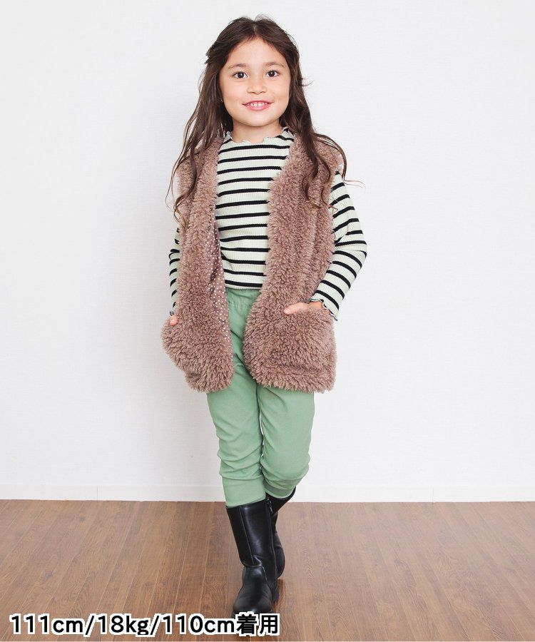 日本 BREEZE - 羅紋捲邊百搭薄長袖上衣-墨綠條紋