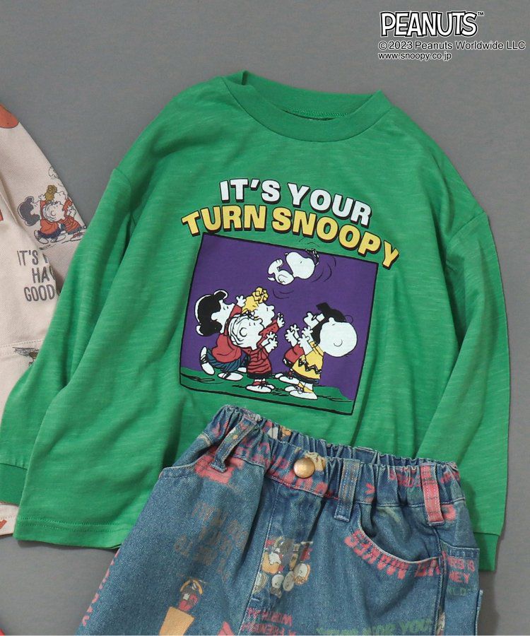 日本 BREEZE - SNOOPY聯名 前後漫畫印花長袖上衣-炭黑