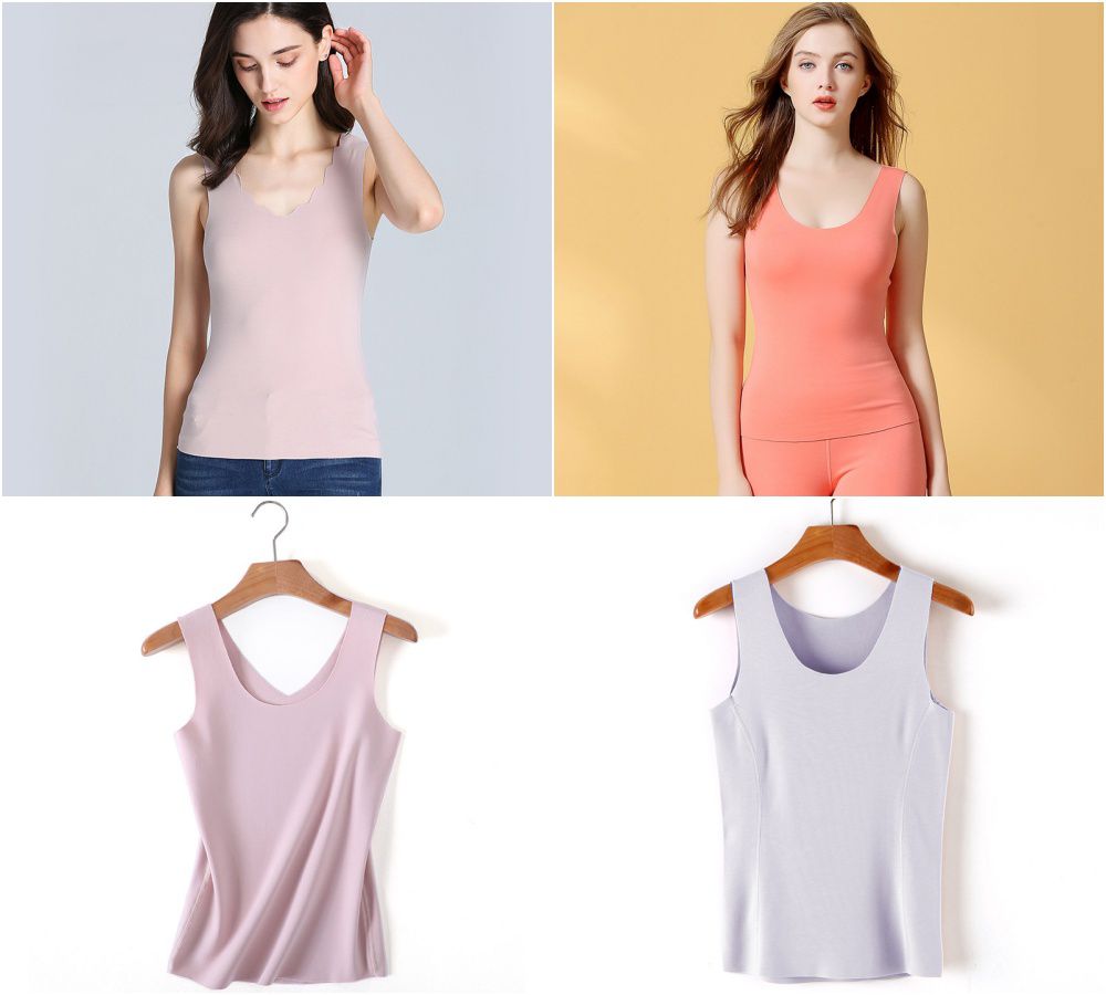 無痕德絨保暖背心-圓領-紅色