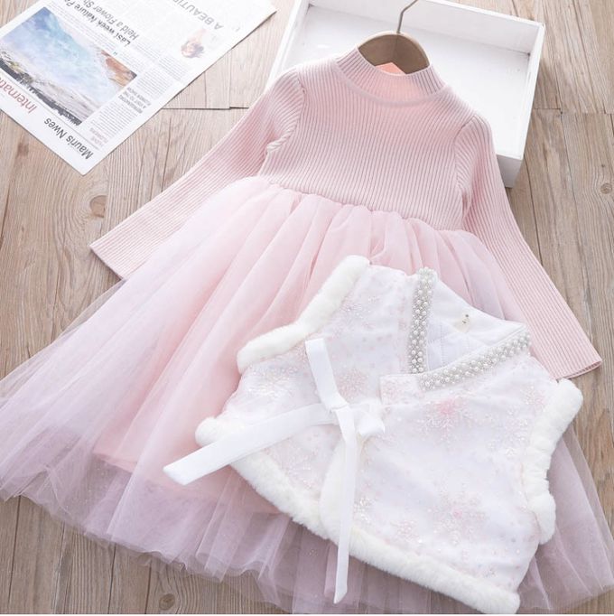 love, charlotte - 冬季冰雪刺繡亮片棉襖背心公主洋裝-背心+洋裝+珍珠髮箍