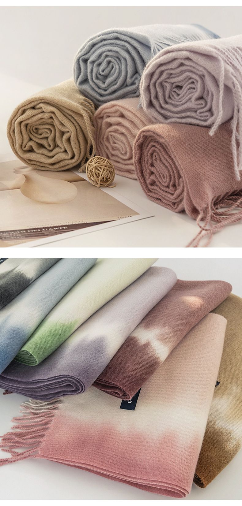 漸層優雅仿羊絨保暖圍巾-莫蘭迪綠 (200x65cm)