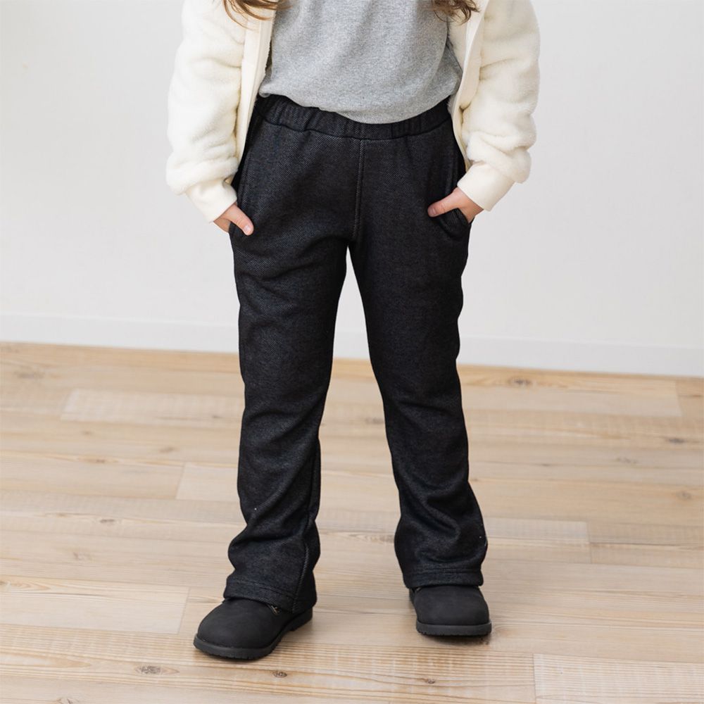 保暖內刷毛微喇叭彈力長褲-素色丹寧風-黑