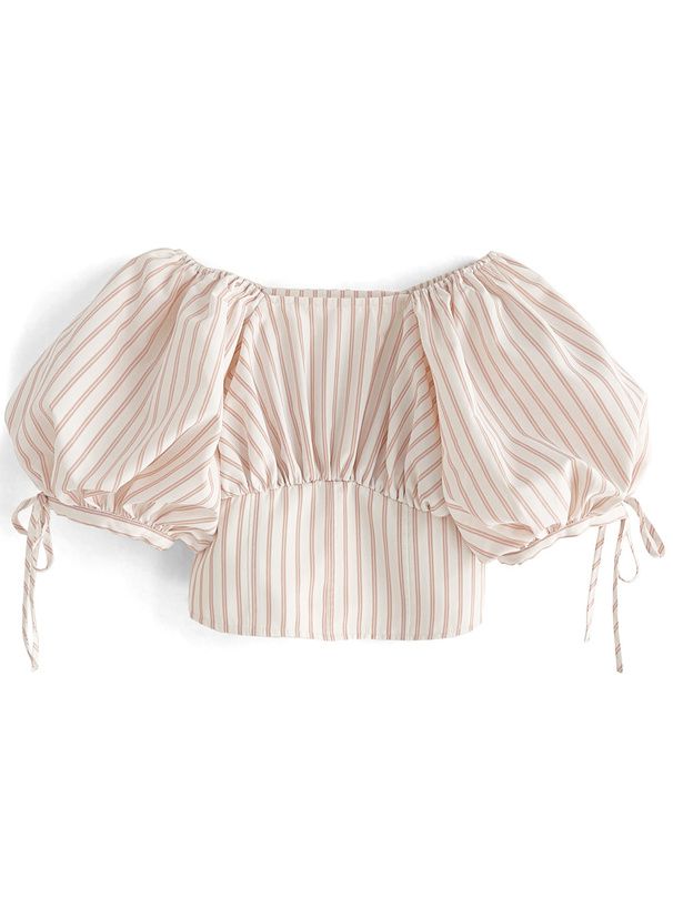 日本 GRL - 2WAY夏日感綁帶氣球袖上衣-淺杏粉