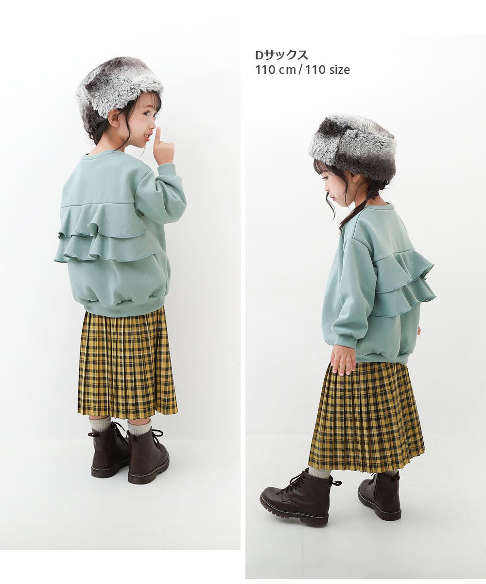 日本 devirock - 內刷毛背後荷葉皺褶長袖上衣-藍綠