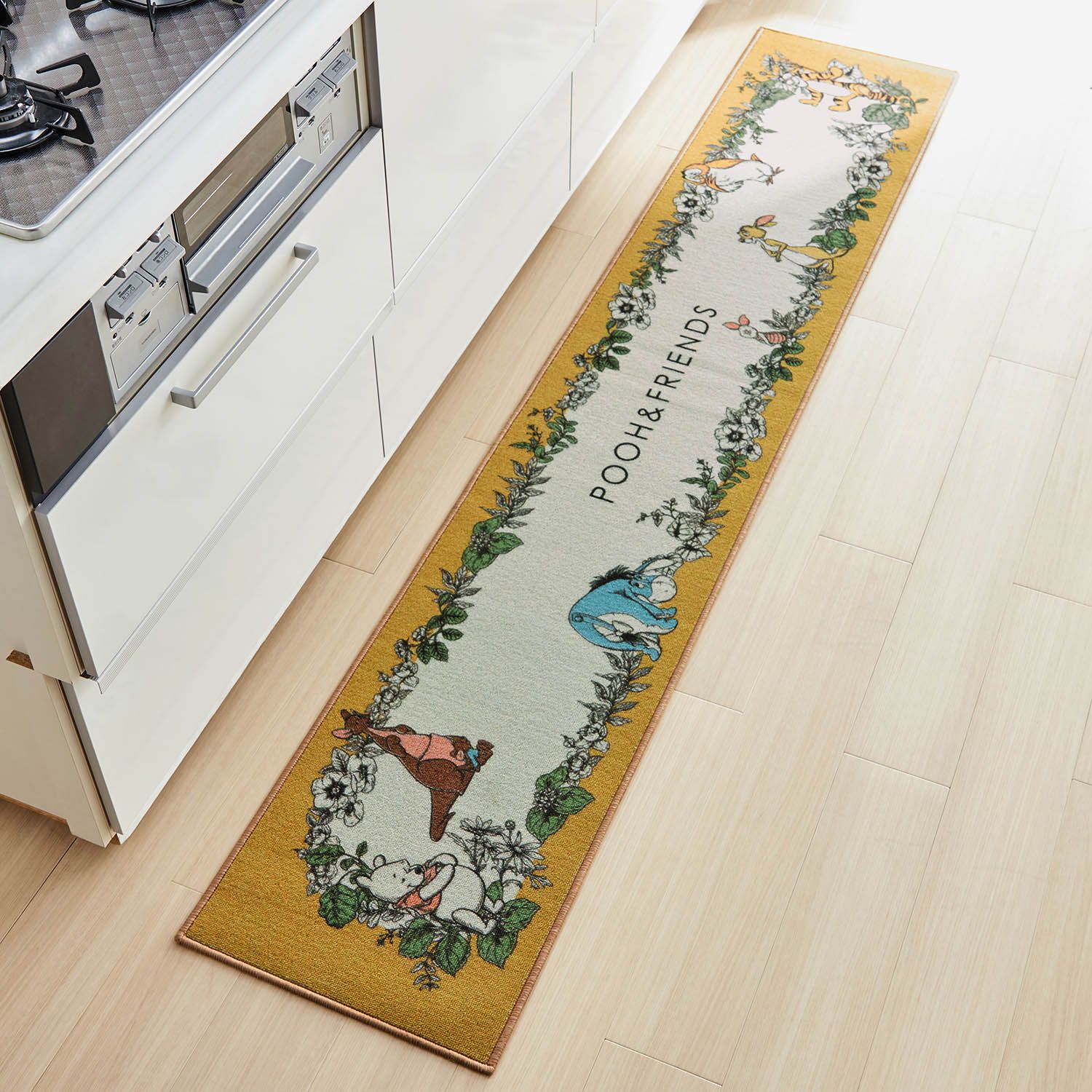 日本千趣會 - 迪士尼 長條型腳踏墊(廚房/臥室)-維尼花園-黃