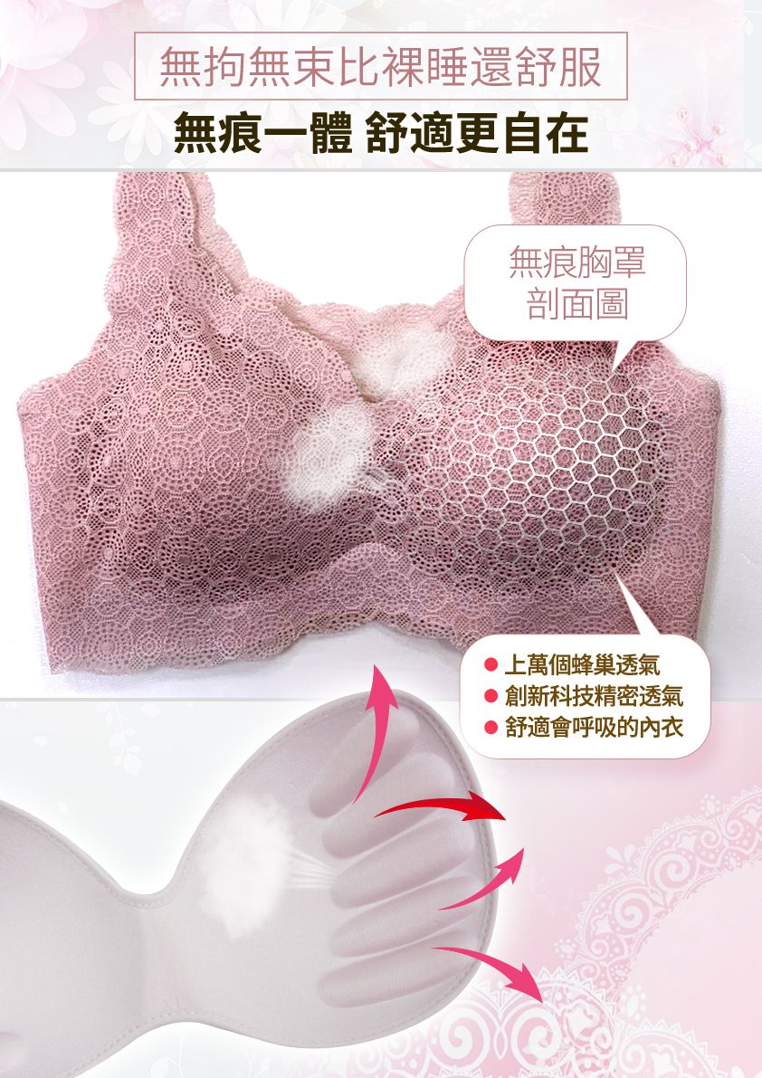 香茉 CHANMODE - 天使飛翼蕾絲裸感無痕內衣-貼合內衣款-膚-內衣x1件