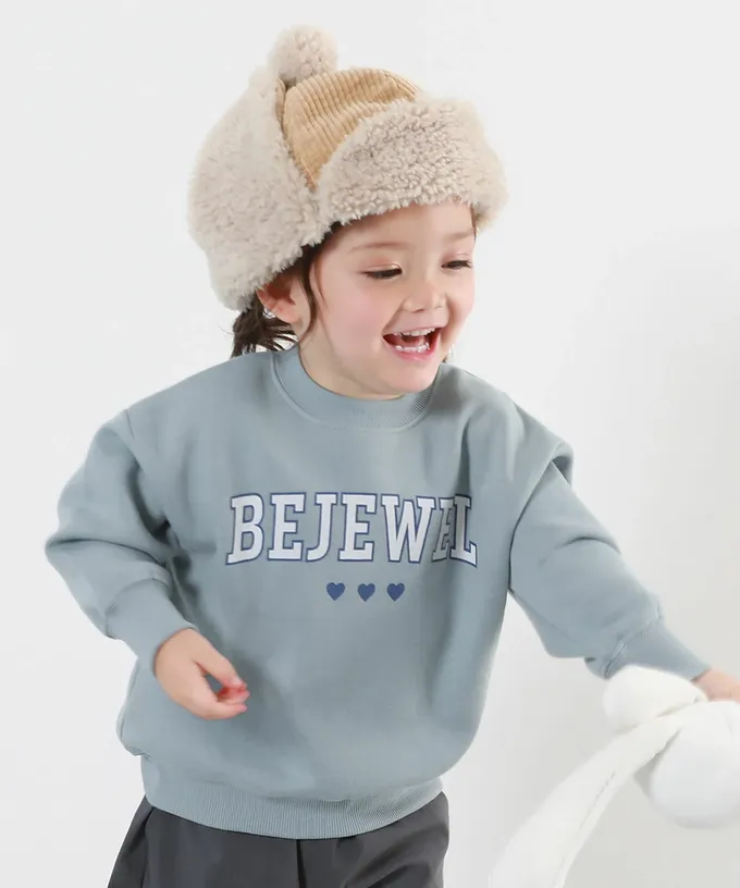 日本 devirock - 熱銷定番 裏起毛女孩印花大學長袖上衣-花朵-黃綠