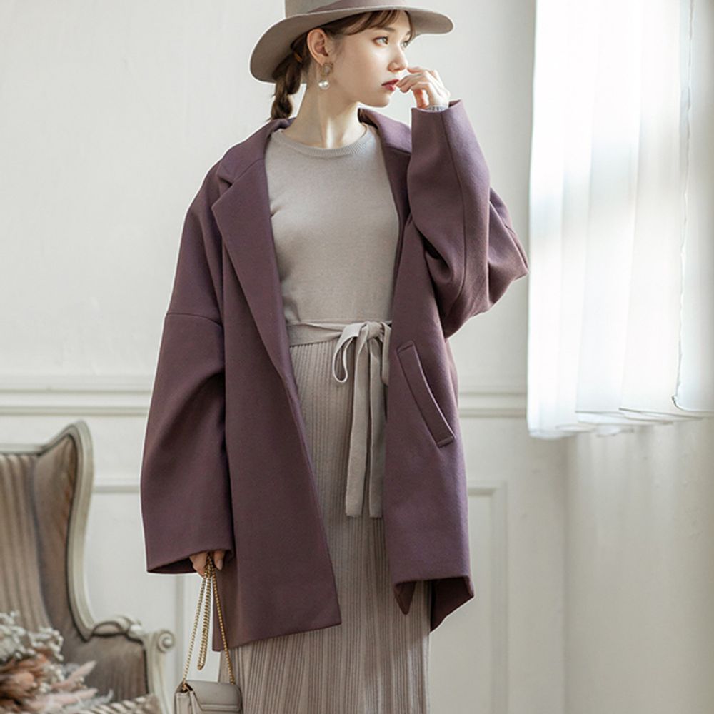 日本 GRL - 時尚顯瘦繭型中長版大衣外套-摩卡棕