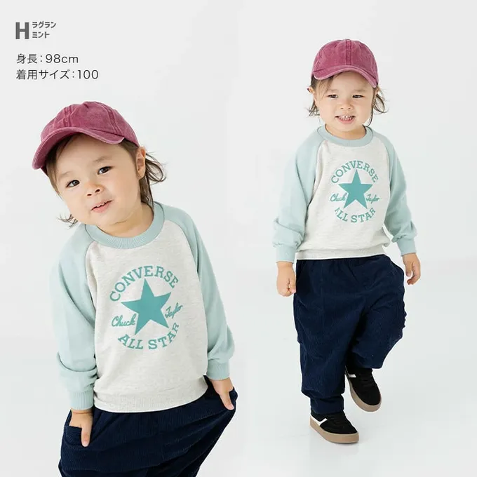 日本 Chil2 - CONVERSE聯名 縮口印花長袖上衣-星星-杏X紫