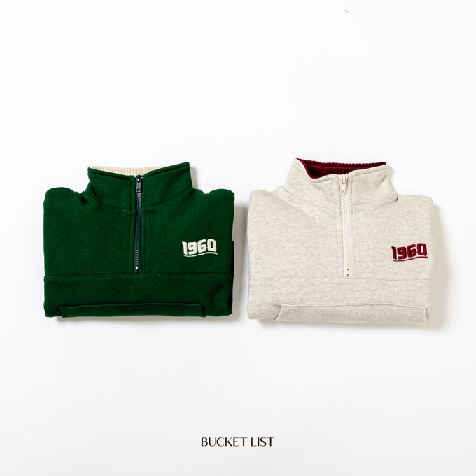 韓國 BUCKET LIST - 1960拉鏈領運動大學T-燕麥