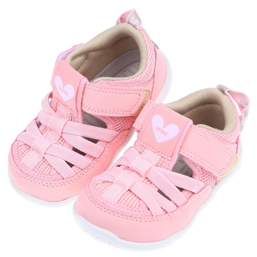 日本IFME - 粉紅色愛心寶寶機能水涼鞋-粉紅色