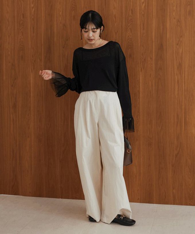 日本 Bab - 雙層薄紗拼接俏麗長袖上衣-黑