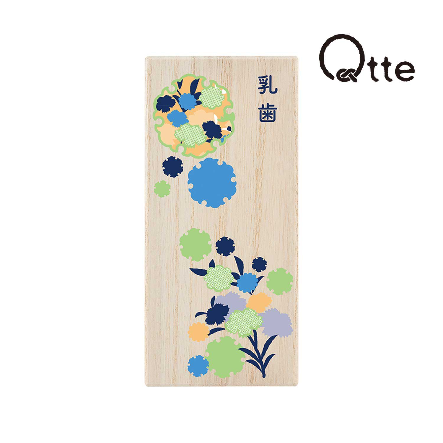 日本千趣會 - 日本製 好運圖騰桐木乳齒收納盒-菊&梅-藍