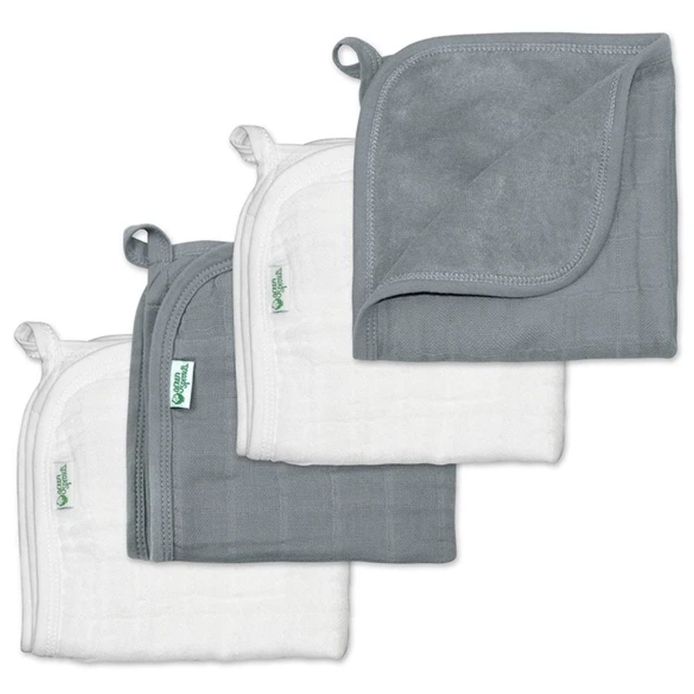 美國 green sprouts - 小綠芽有機棉多功能細紗布毛巾/洗澡巾4入組-灰白組