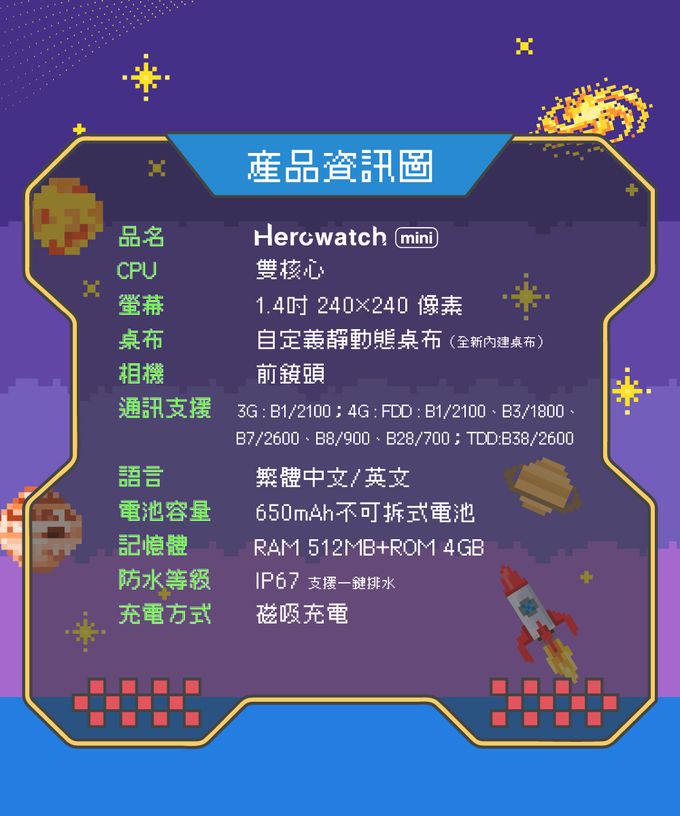 Hero Watch - mini 兒童智慧手錶-mini粉-充電頭、螢幕貼、SIM撬片、充電線、保護套、貼心提醒、保固卡、說明書-50g