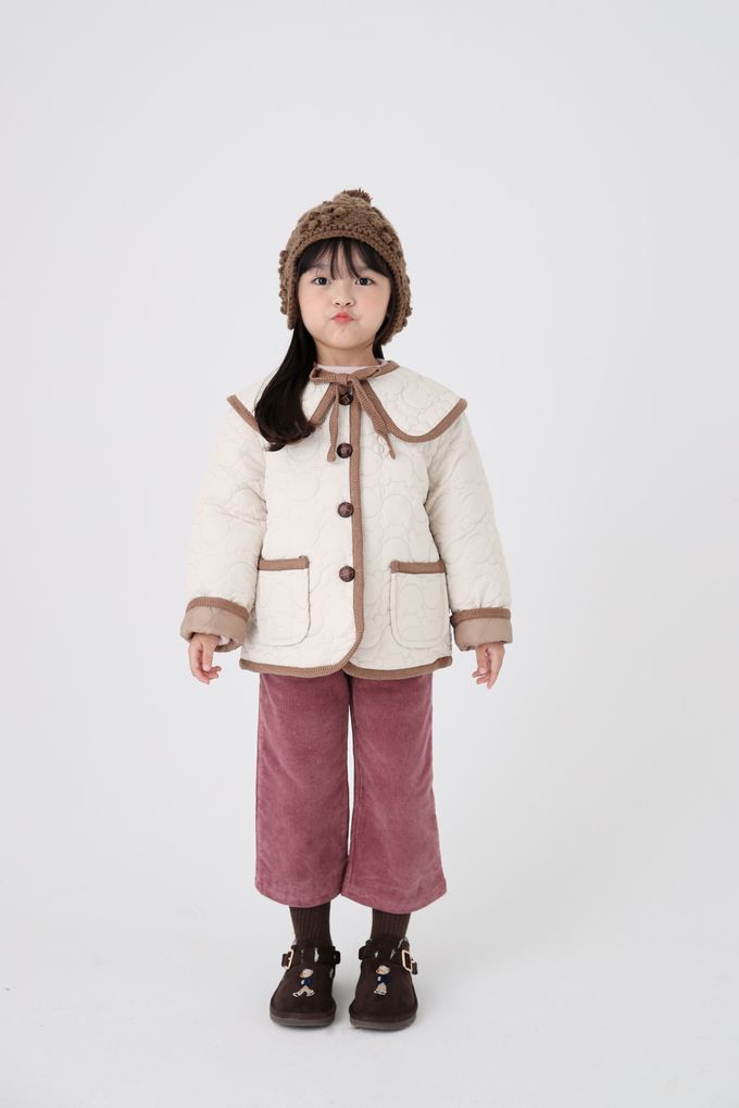 韓國 Coco Bang - 鬆緊腰燈芯絨直筒長褲-米白