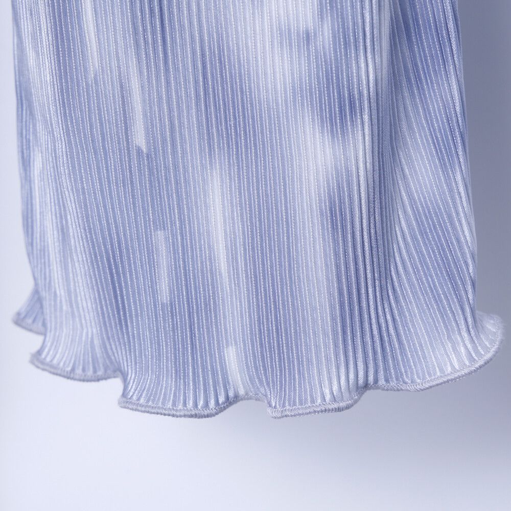 日本女裝代購 - 水波染風琴褶彈性寬褲-灰藍系 (M(Free size))