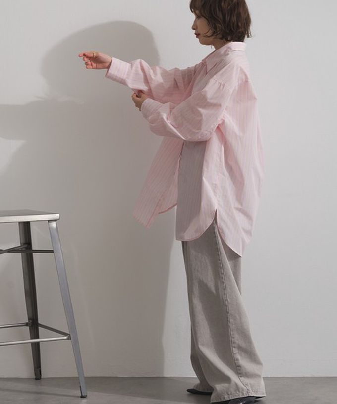 日本 ELENCARE DUE - 2way穿法俐落條紋寬版襯衫-藍